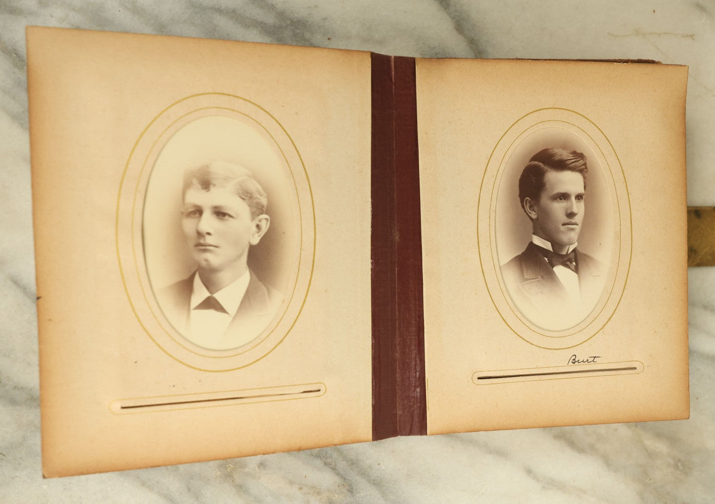 Lot 105 - Antique Carte De Visite Photograph Album With 40+ C.D.V. Photos, Note Spine Covering Lost, Album In Fair Condition, Binding Loose (All Photos Shown)