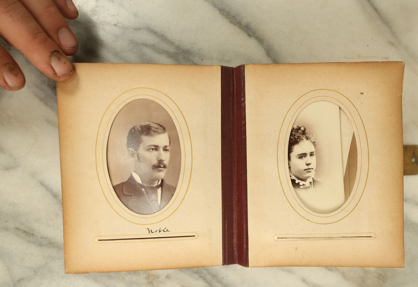 Lot 105 - Antique Carte De Visite Photograph Album With 40+ C.D.V. Photos, Note Spine Covering Lost, Album In Fair Condition, Binding Loose (All Photos Shown)