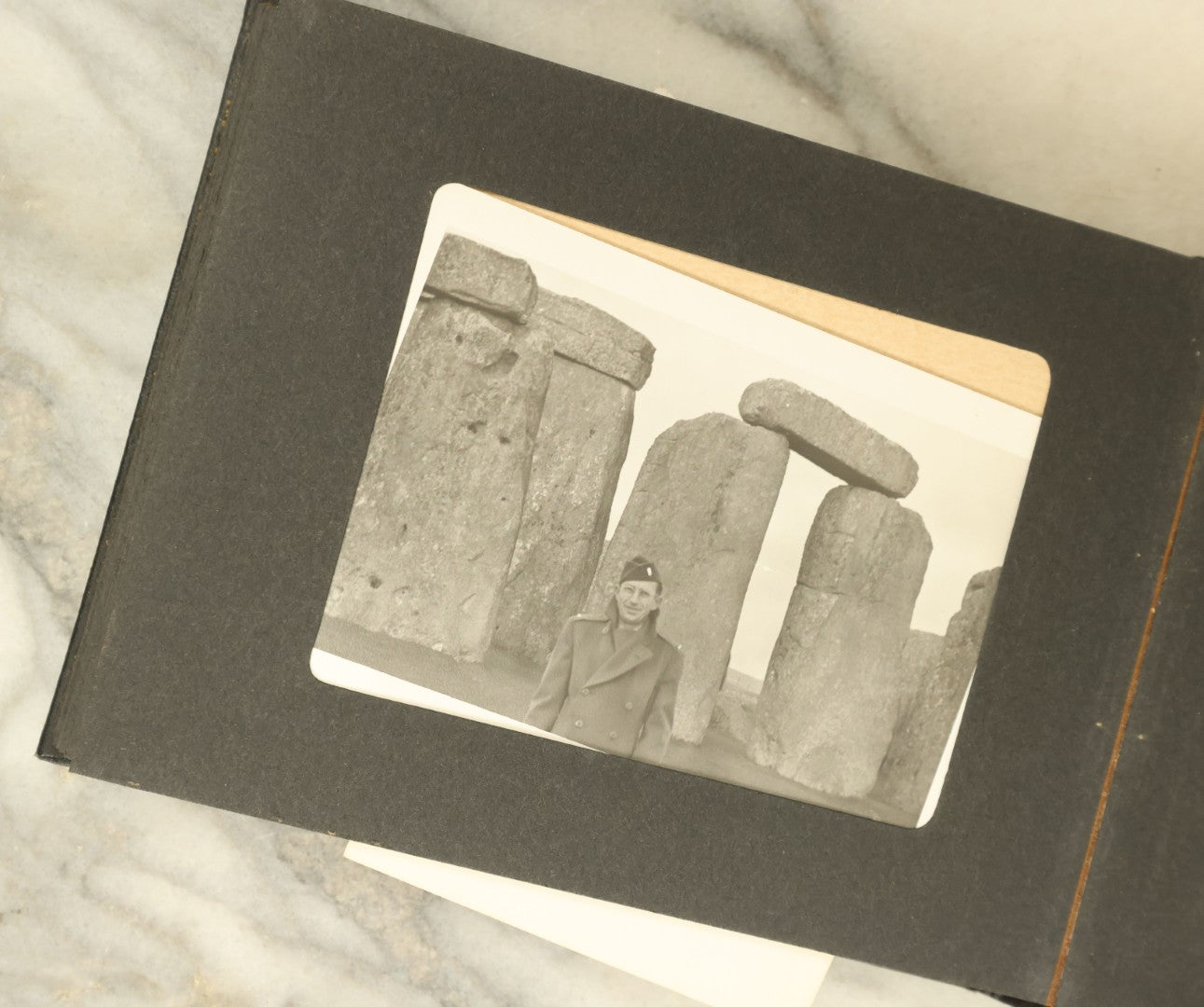 Lot 110 - Vintage Snapshot Photo Album With Dozens Of Photos, Including Cats, Stonehenge, Soldiers, May Day, And More