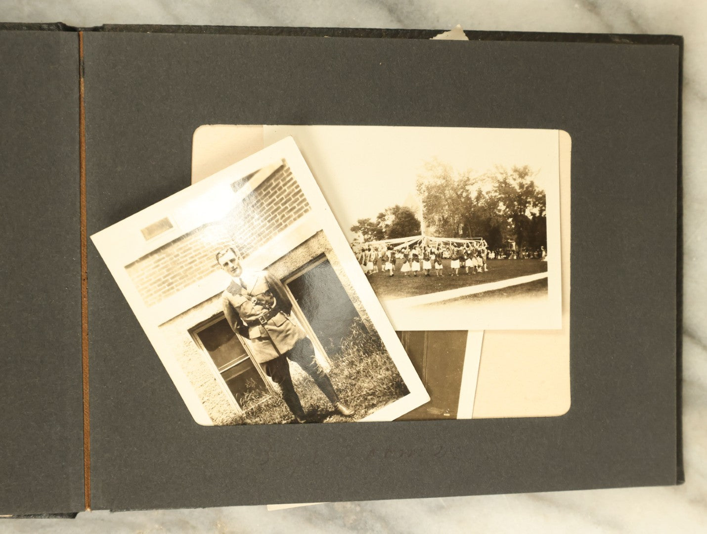 Lot 110 - Vintage Snapshot Photo Album With Dozens Of Photos, Including Cats, Stonehenge, Soldiers, May Day, And More