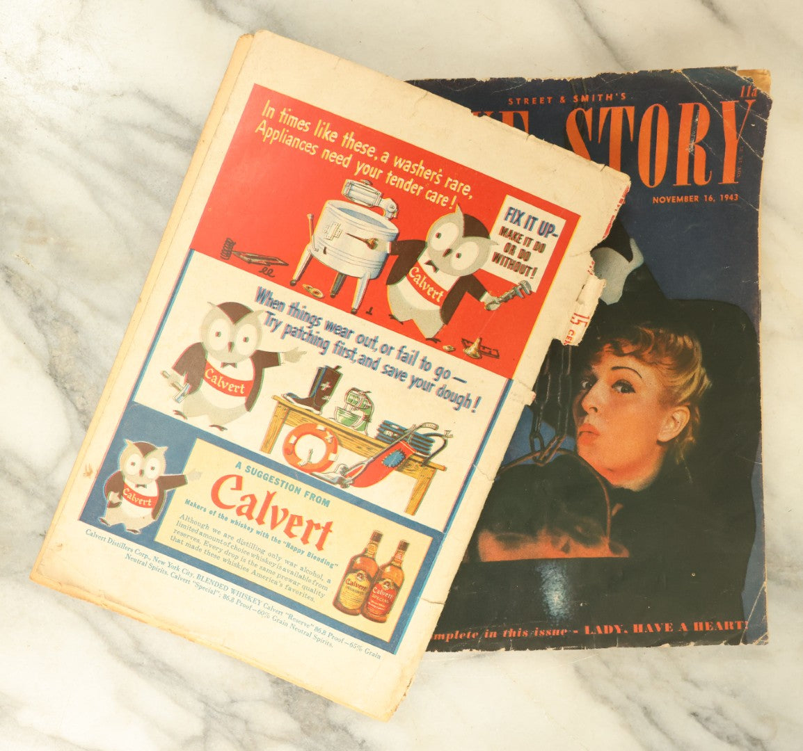 Lot 111 - Pair Of Vintage Halloween Love Story Magazines With Witch, Cauldron On Cover, November 16, 1943, Fair Condition