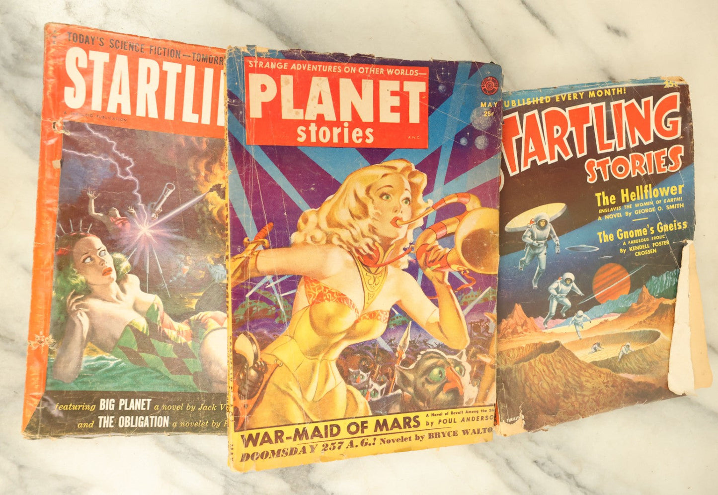 Lot 112 - Grouping Of Three Vintage Sci Fi Pulp Magazines, Including Planet Stories, Startling Stories, Etc, Fair Condition, Circa 1940s