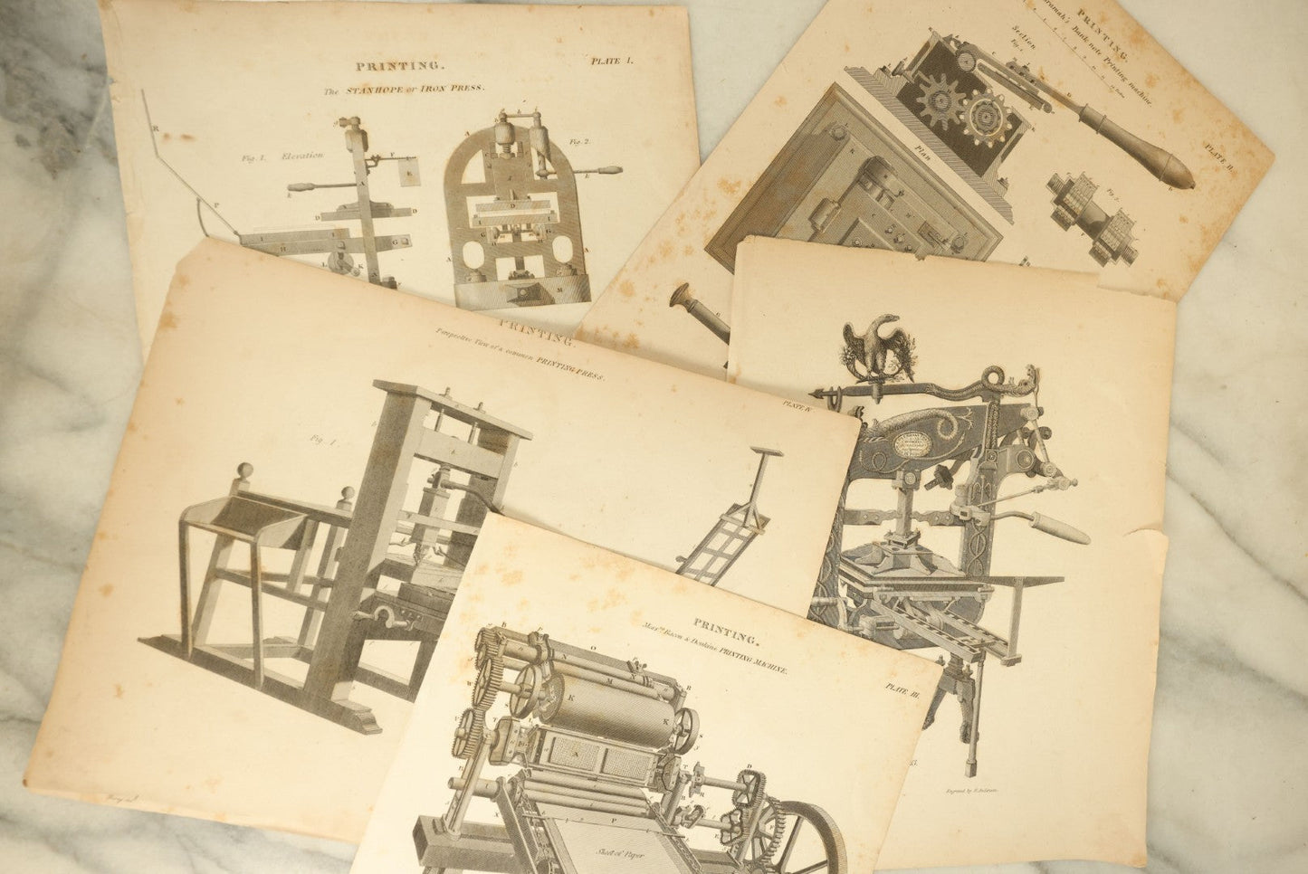 Lot 118 - Grouping Of Five Early Engraving Prints Of Printing Press Machinery And Apparatus