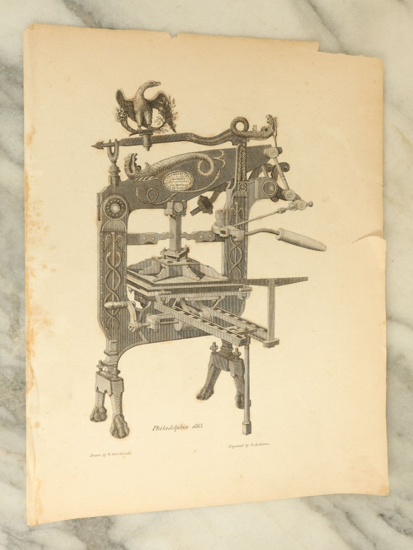 Lot 118 - Grouping Of Five Early Engraving Prints Of Printing Press Machinery And Apparatus