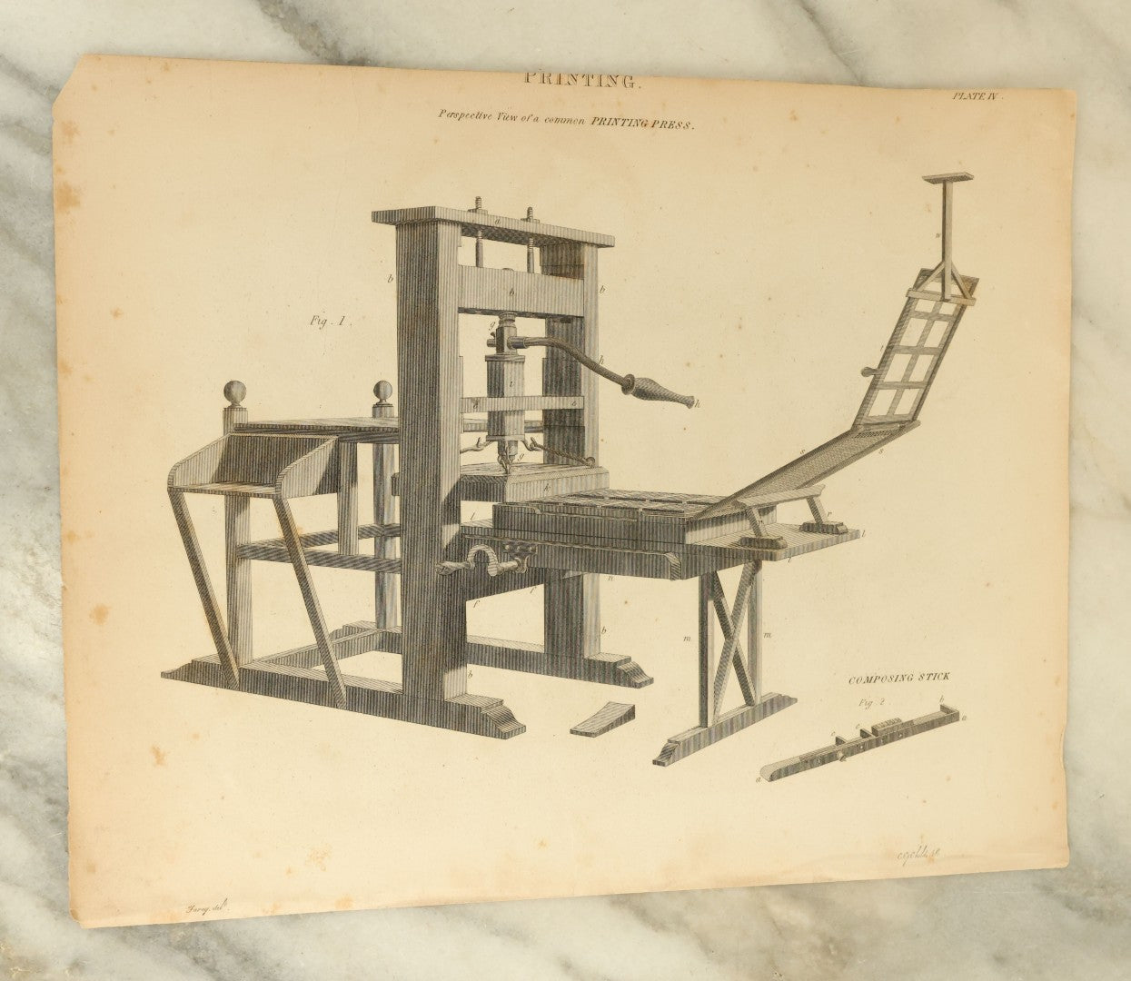 Lot 118 - Grouping Of Five Early Engraving Prints Of Printing Press Machinery And Apparatus