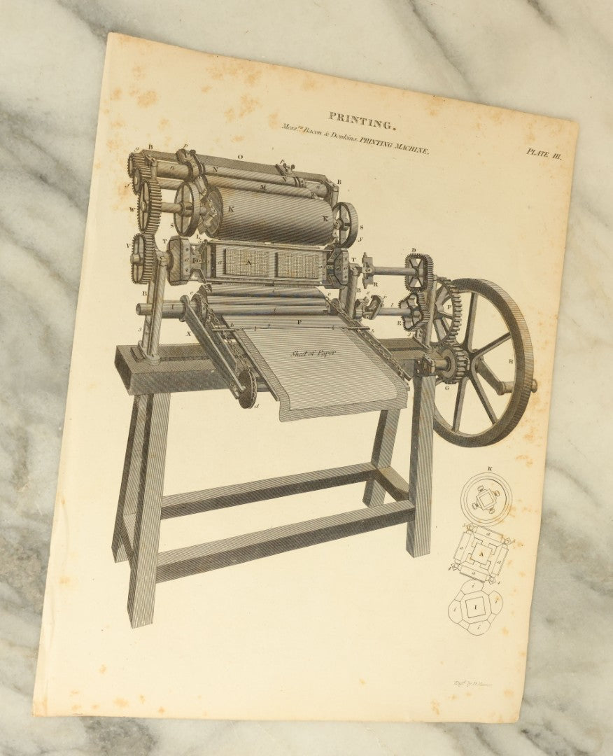 Lot 118 - Grouping Of Five Early Engraving Prints Of Printing Press Machinery And Apparatus