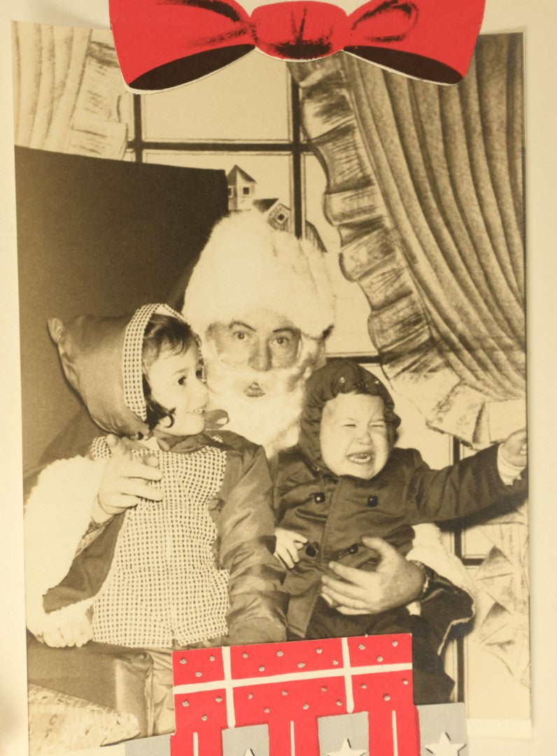 Lot 120 - Pair Of Vintage Christmas Photos Of Children With Santa Claus, Including Folded Photo Of Baby Crying, Terrified Of Santa