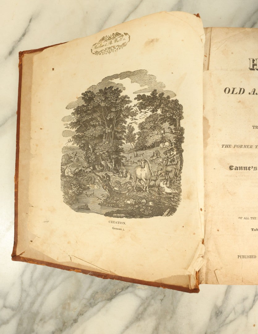 Lot 132 - Antique Holy Bible, Family Bible From 1842, Published And Sold By H&E Phinney, Containing The New And Old Testaments, Sparsely Illustrated