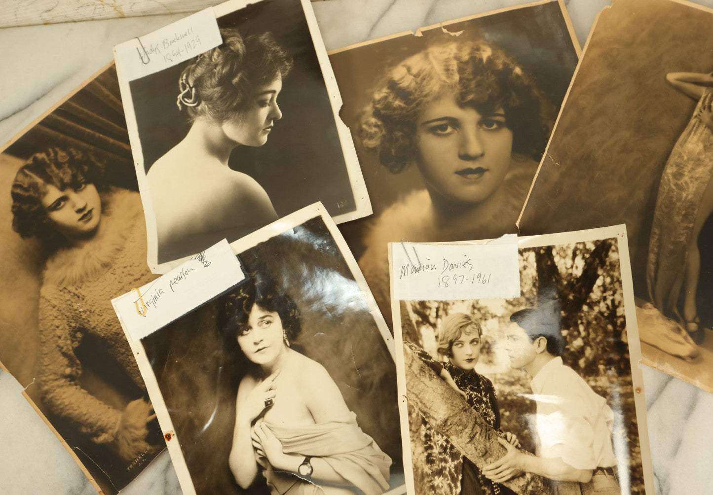 Lot 143 - Grouping Of Six Antique Headshot And Pinup Photos Of Actresses, Dancers, Including Marion Davies, Virginia Pearson, Others