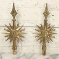Lot 001 - Pair Of Antique Cast Brass Masonic Flag Pole Toppers With A Blazing Sun, Face, Double Sided