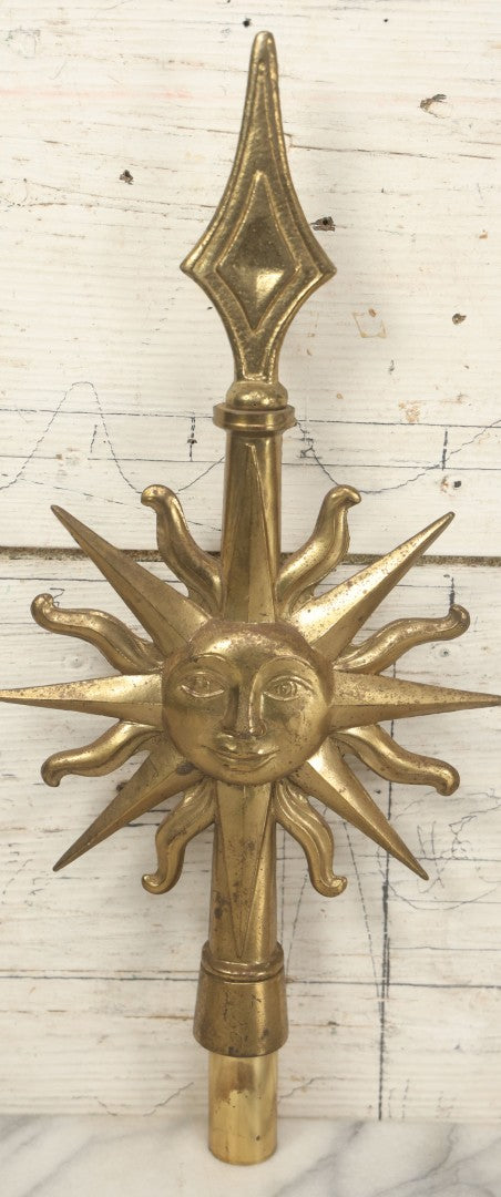 Lot 001 - Pair Of Antique Cast Brass Masonic Flag Pole Toppers With A Blazing Sun, Face, Double Sided