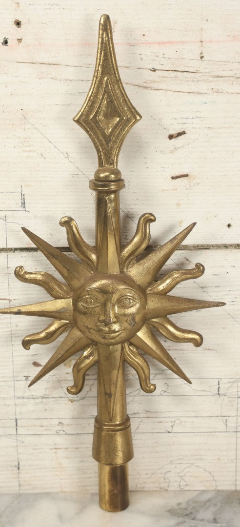 Lot 001 - Pair Of Antique Cast Brass Masonic Flag Pole Toppers With A Blazing Sun, Face, Double Sided