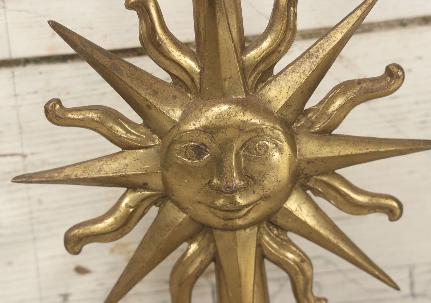 Lot 001 - Pair Of Antique Cast Brass Masonic Flag Pole Toppers With A Blazing Sun, Face, Double Sided