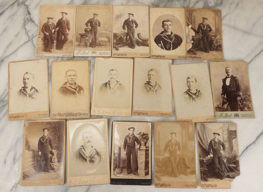 Lot 002 - Grouping Of Sixteen Antique Cabinet Card Photographs Of United States Navy Sailors Of The U.S.s Newark, Circa 1880, Photos Taken In Montevideo, Uruguay, South America