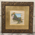 Lot 003 - Antique Country Scene Painting On Silk Of A Cabin, Field, Well, With Flower Surround, Artist Signed, E.L. Smith, 1884, In Original Ornate Frame, 16" x 16"