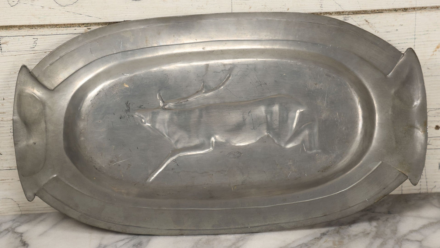 Lot 004 - Antique Art Nouveau German Pewter Platter With Stag Motif, By L. Ostermayr, Nuremberg, Germany