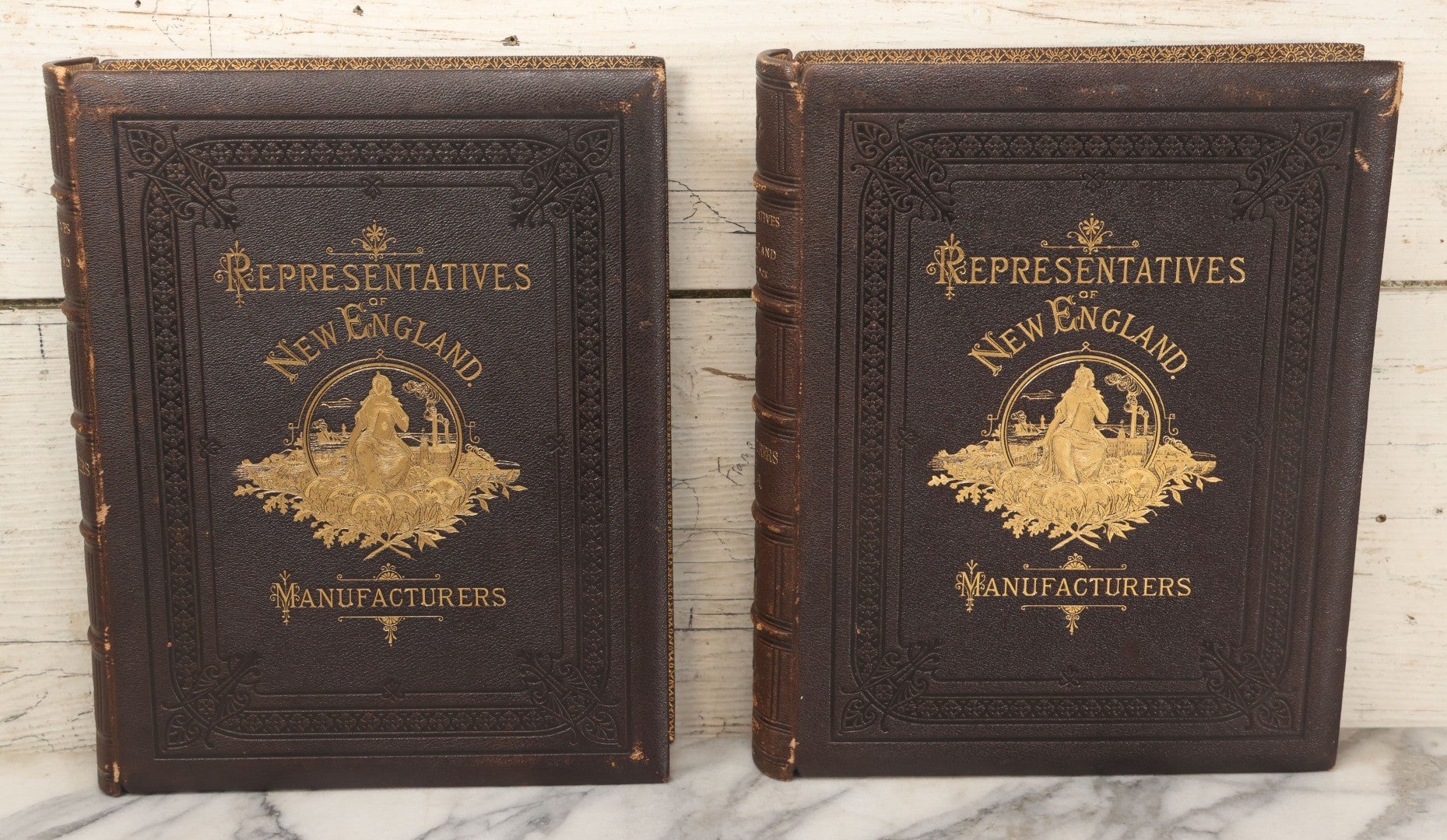 Lot 006 - "Representatives Of New England Manufacturers" Volumes I & Ii, Antique Books By J.D. Van Slyck, Boston, 1879, Including Biographical Sketches, Portraits, And Factory Illustrations