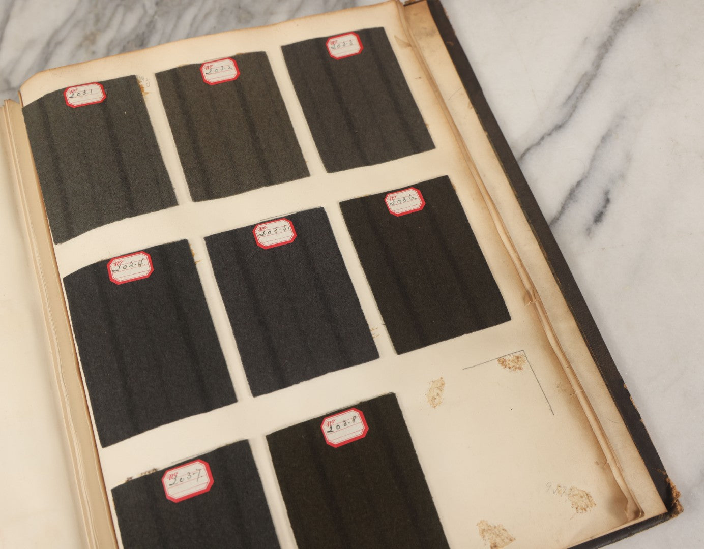 Lot 007 - Antique Sample Fabric Wool Swatch Book From Stearns & Beale Manufacturers, New York City, Styles No. 8675-9606, Containing Dozens Of Fabric Samples