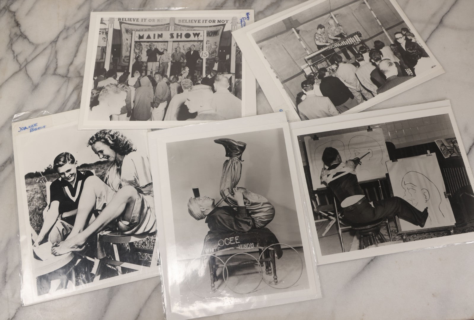 Lot 015 - Grouping Of Five Vintage Black And White Glossy 8" x 10" Photos Of Sideshow Performers, Ripley's Believe It Or Not, Including Joanne Beech And Others