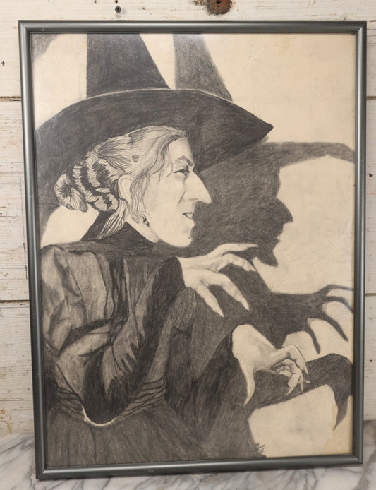 Lot 018 - Vintage Framed Pencil Drawing Of The Wicked Witch Of The West, As Portrayed By Margaret Hamilton In "The Wizard Of Oz," Artist Signed And Dated 1993, Approximately 18" x 24"