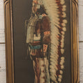 Lot 021 - Vintage Framed Colorized Photograph Of A Native American Indian Man In Traditional Headdress, In Original Frame, Marked Underwood & Underwood 8025, 9-3/4" x 17-3/4"