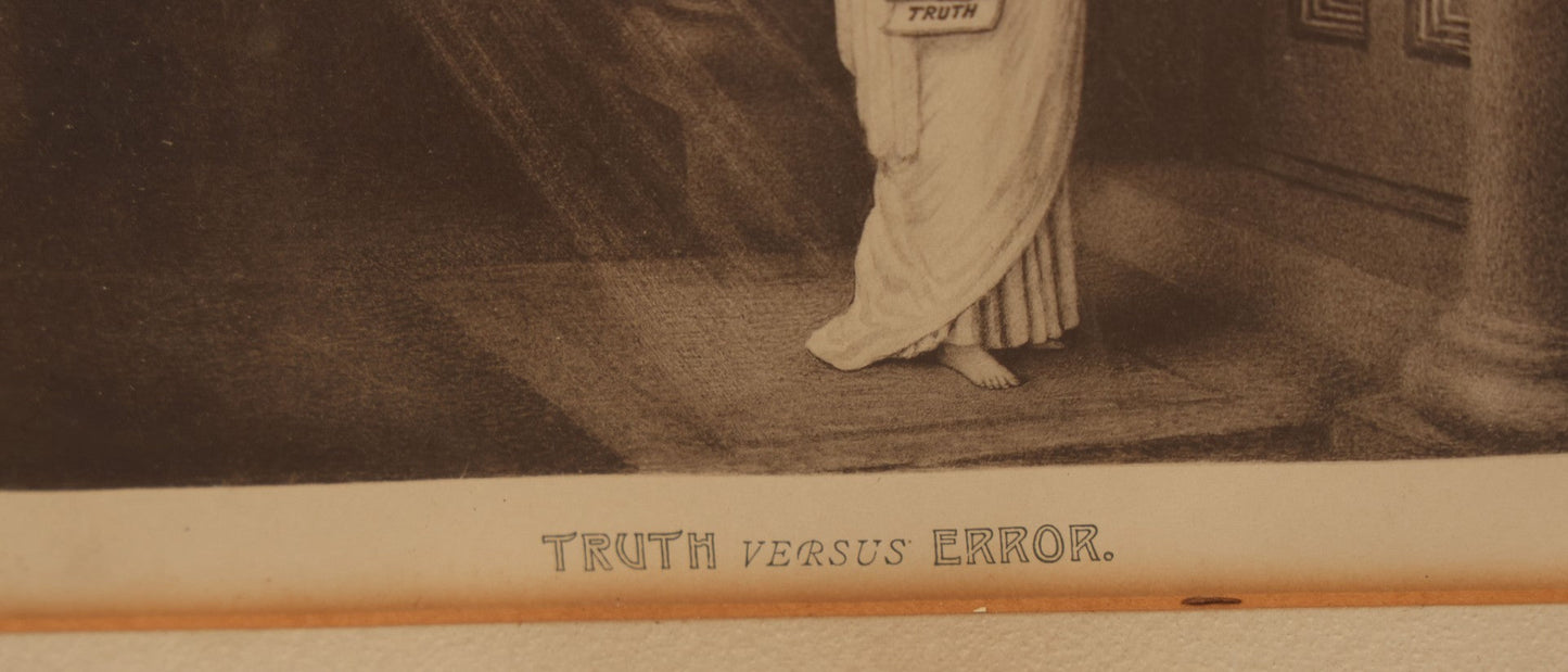 Lot 022 - Antique Print In Frame Titled "Truth Versus Error" With Truth Personified As A Woman Knocking On The Door Of The Mental Mind, In Frame, 11-3/4" x 9-3/4"