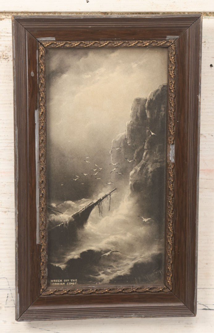 Lot 023 - Antique Print In Frame Titled "Wreck Of The Cornish Coast" Showing A Shipwreck, In Frame, 6-3/8" x 10-5/8" 