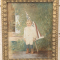 Lot 024 - Vintage Watercolor Over Photograph Of A Young Boy Holding An American Flag, In Frame, 9-1/2" x 11-5/8"