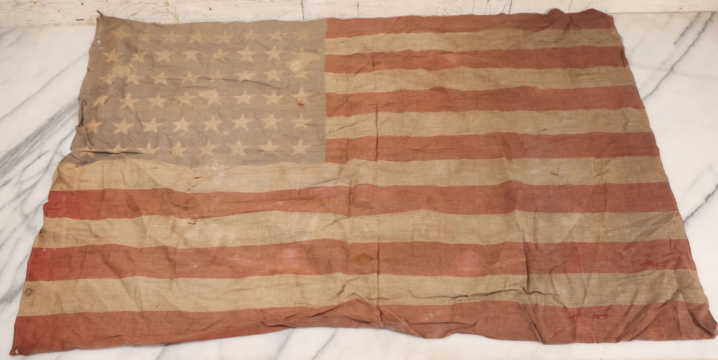 Lot 025 - Vintage Printed 48 Star United States American Flag, Approximately 31-1/8" x 22-5/8", Various Wear And Tear, Holes, Etc.