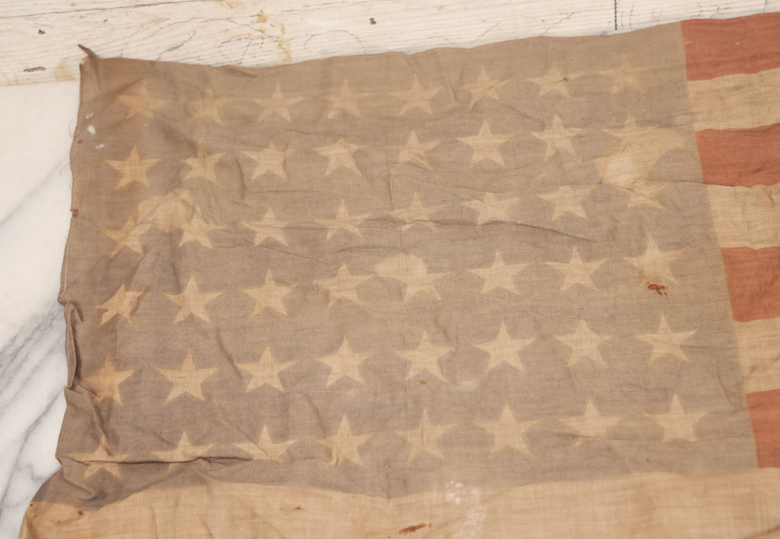 Lot 025 - Vintage Printed 48 Star United States American Flag, Approximately 31-1/8" x 22-5/8", Various Wear And Tear, Holes, Etc.