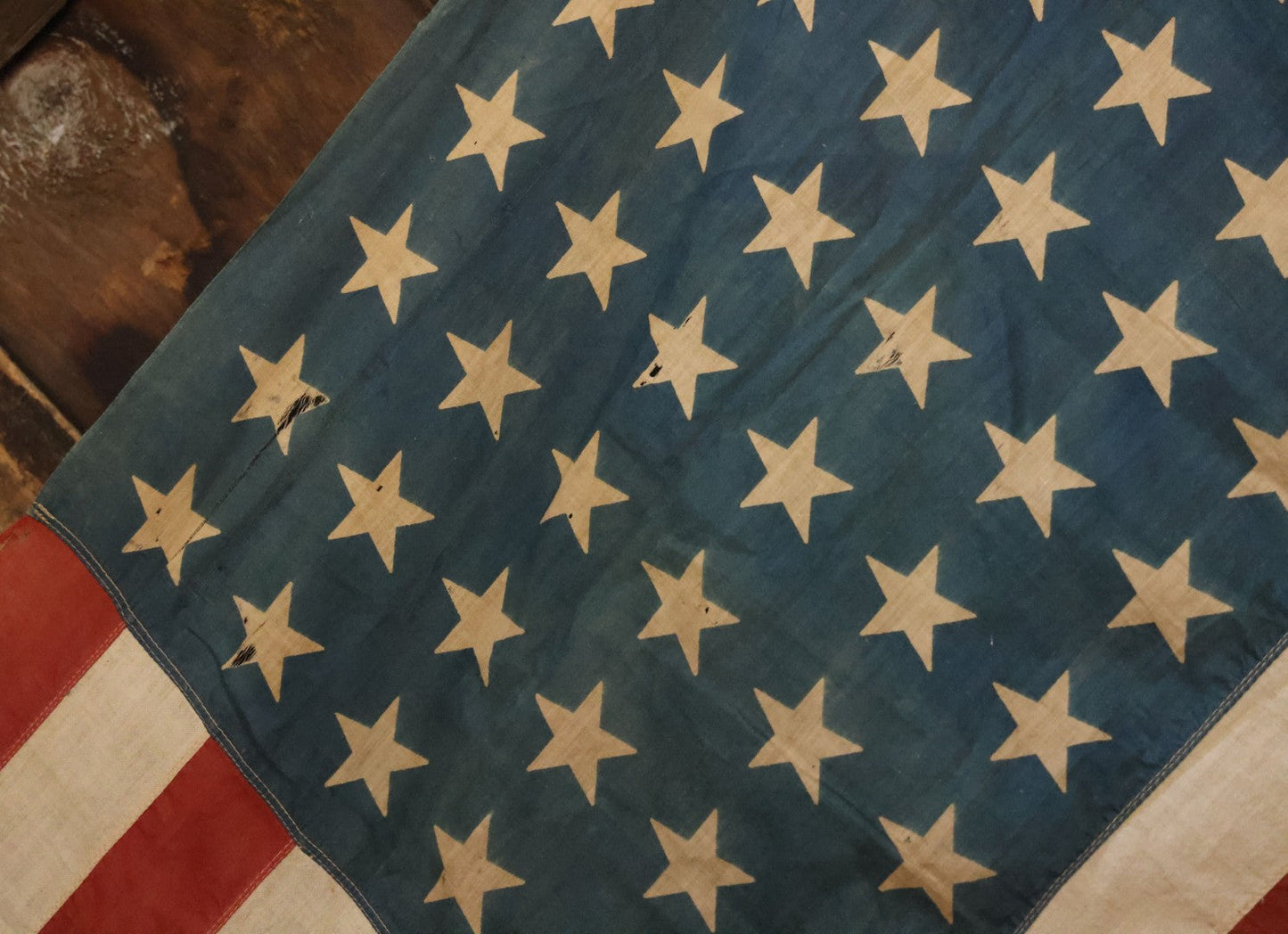 Lot 026 - Vintage Printed 48 Star United States American Flag, Approximately 56-1/2" x 35", Various Wear And Tear, Holes, Etc.