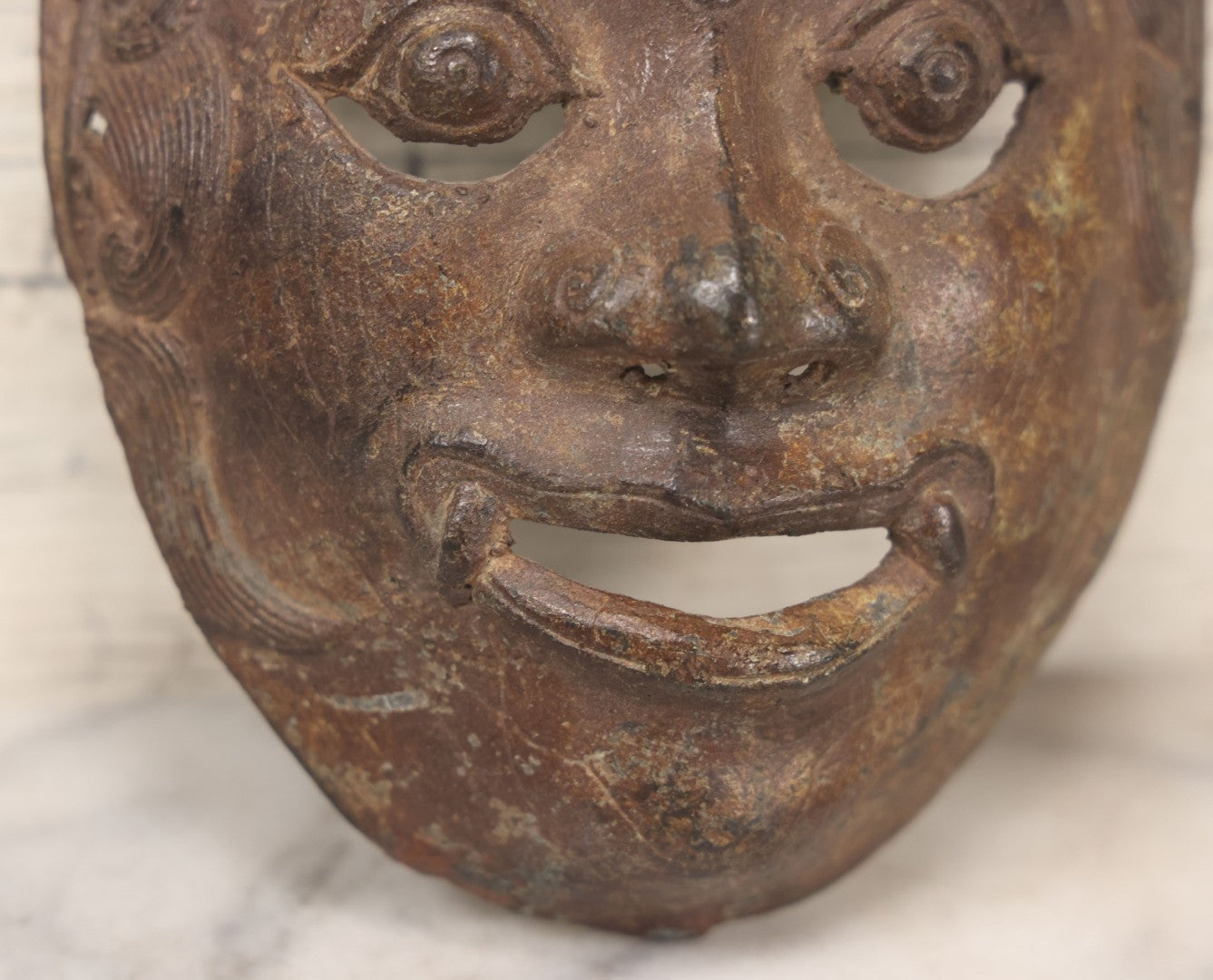 Lot 029 - Vintage Cast Metal Reproduction Java Indonesian Mask With Fangs