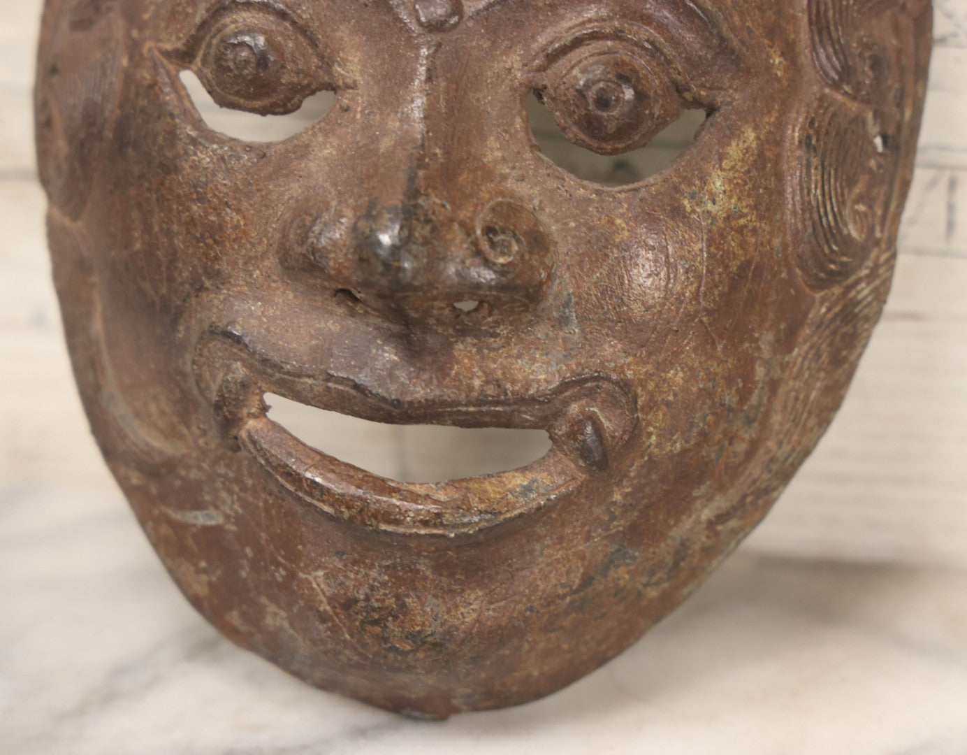 Lot 029 - Vintage Cast Metal Reproduction Java Indonesian Mask With Fangs