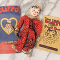 Lot 035 - Vintage Eff-An-Bee Clippo The Clown Marionette Puppet With Partial Box And Original Booklet, Circa 1938, Note Paint Loss, Tangled Strings