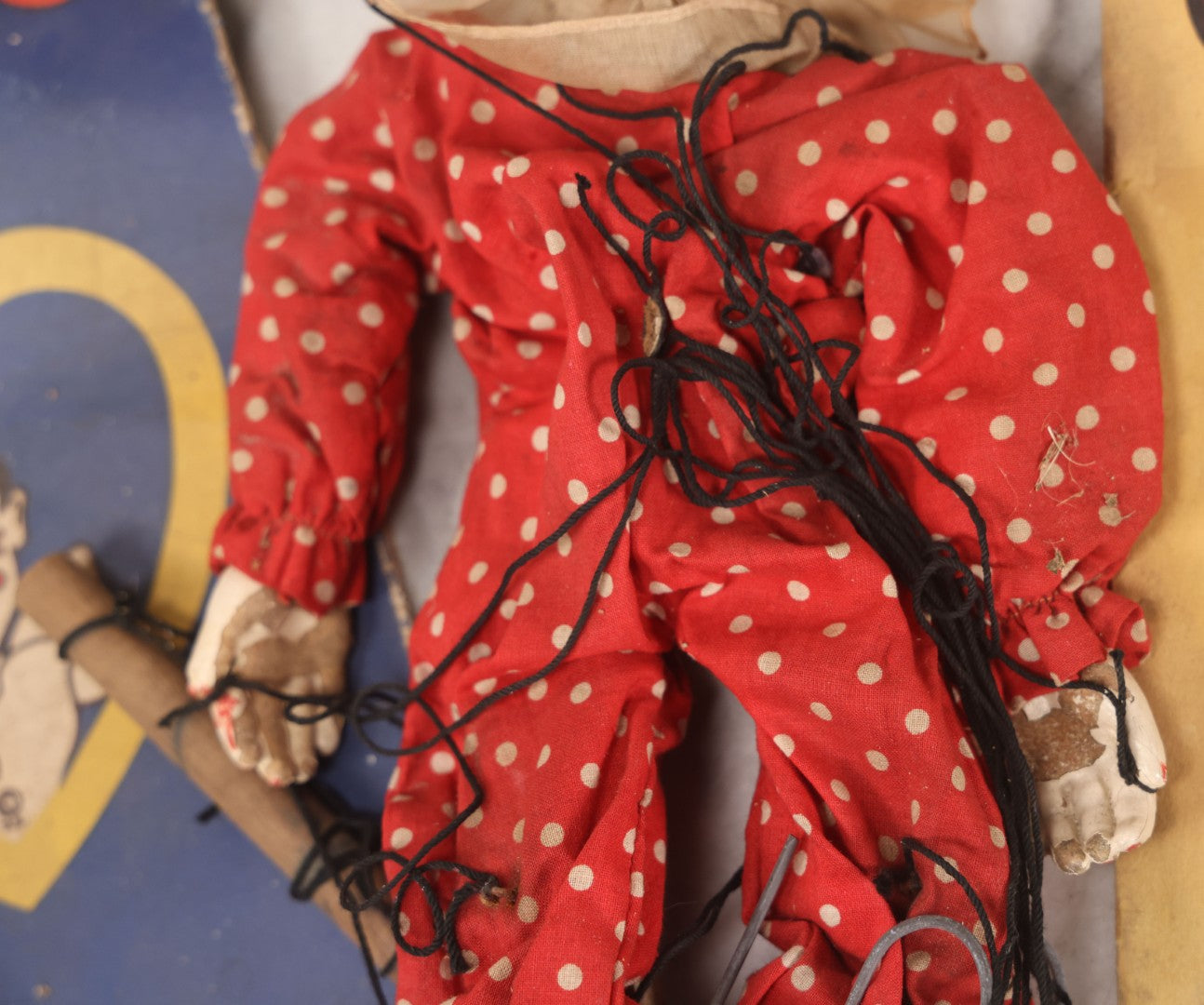 Lot 035 - Vintage Eff-An-Bee Clippo The Clown Marionette Puppet With Partial Box And Original Booklet, Circa 1938, Note Paint Loss, Tangled Strings