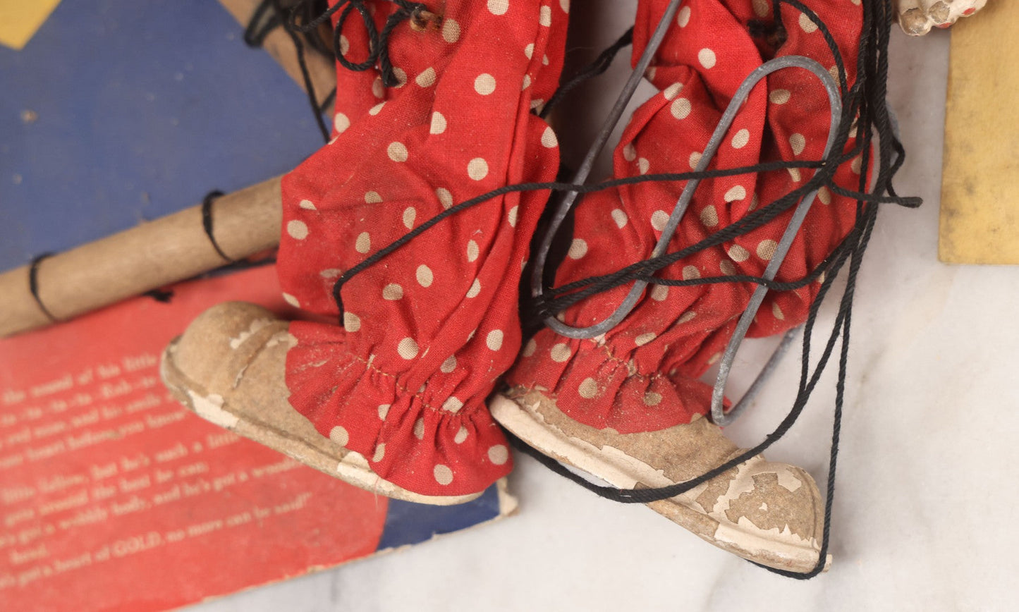 Lot 035 - Vintage Eff-An-Bee Clippo The Clown Marionette Puppet With Partial Box And Original Booklet, Circa 1938, Note Paint Loss, Tangled Strings