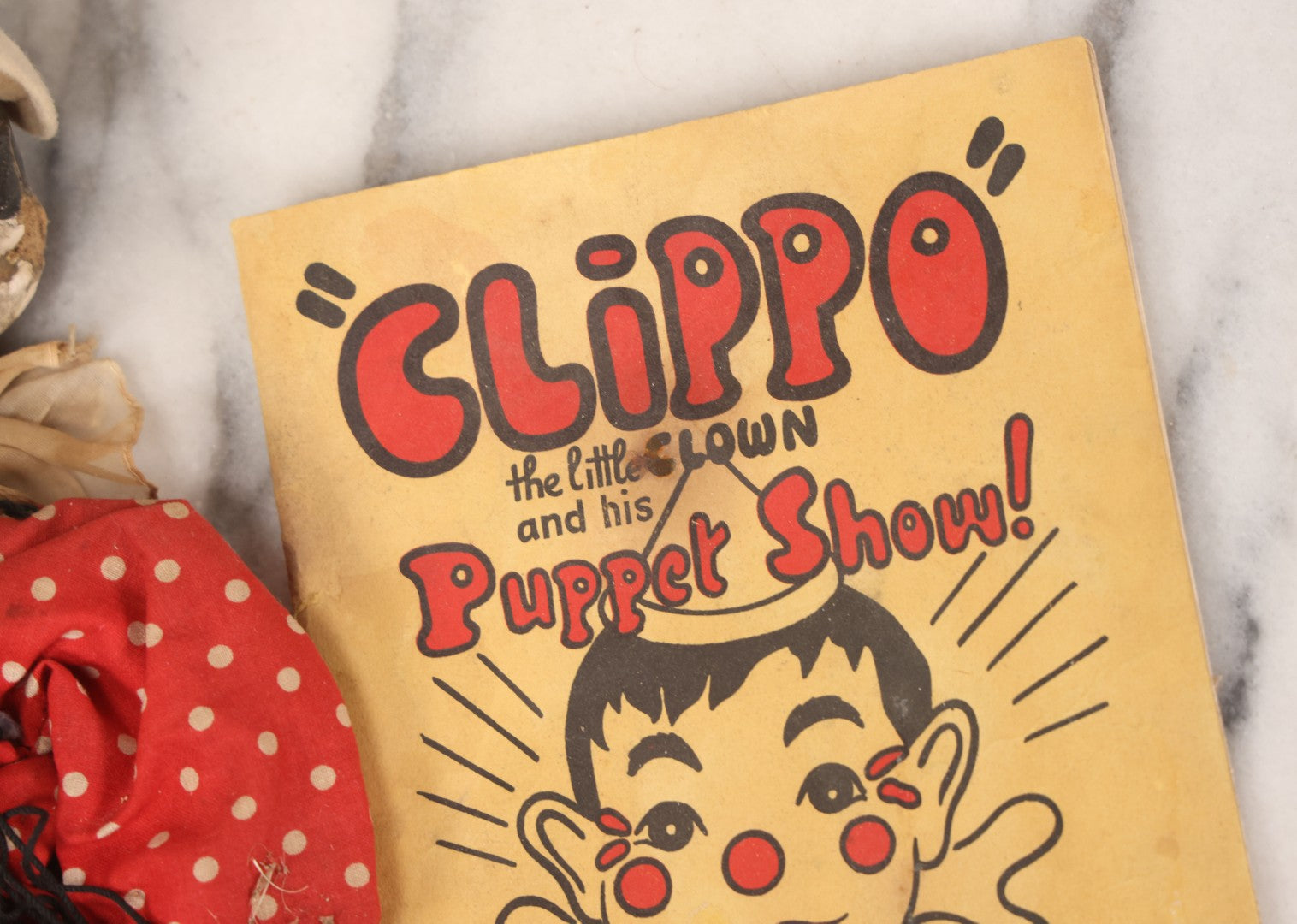 Lot 035 - Vintage Eff-An-Bee Clippo The Clown Marionette Puppet With Partial Box And Original Booklet, Circa 1938, Note Paint Loss, Tangled Strings