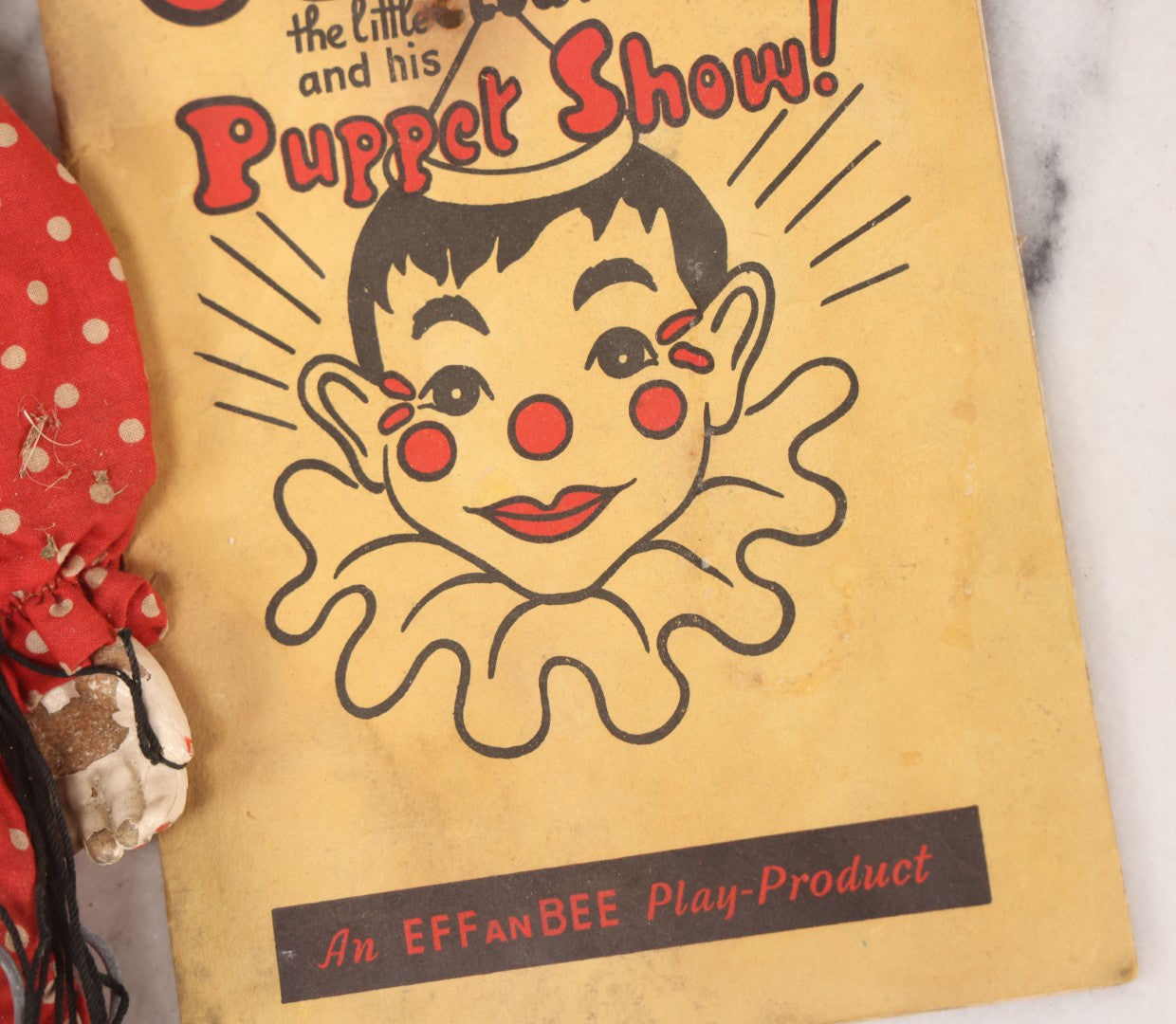 Lot 035 - Vintage Eff-An-Bee Clippo The Clown Marionette Puppet With Partial Box And Original Booklet, Circa 1938, Note Paint Loss, Tangled Strings