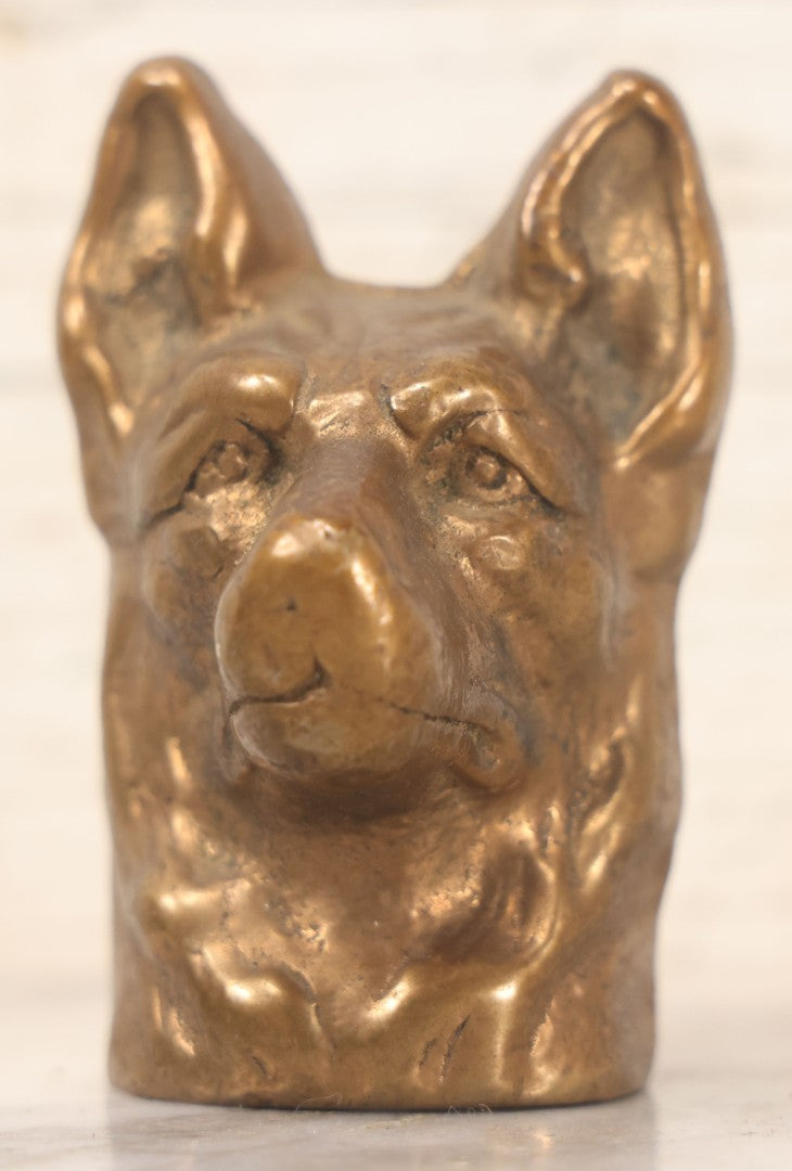 Lot 042 - Vintage Solid Brass German Shepherd Dog Head Small Paperweight, Bottom Marked G.N.B.