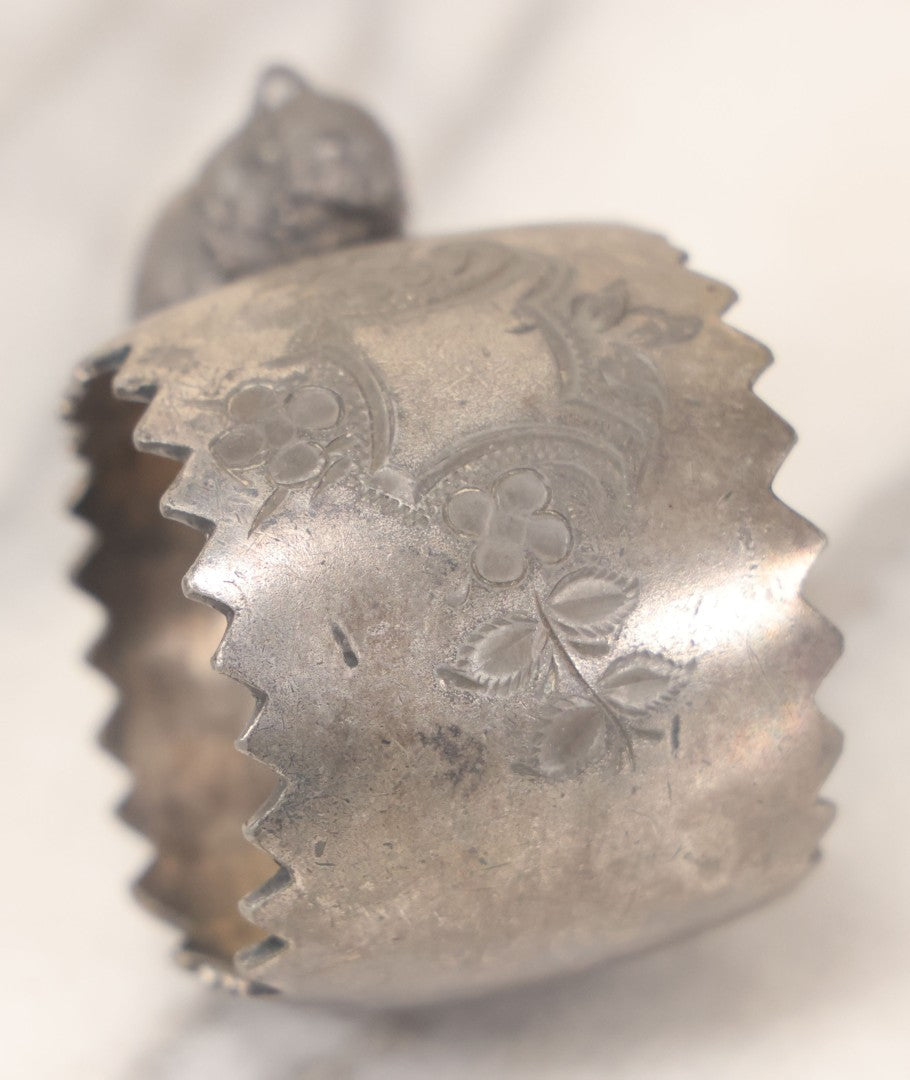 Lot 050 - Antique Silver Plate Figural Napkin Ring With Bird / Chick / Chicken, Wishbone, And Cracked Egg Motif, By Barbour Silverplate Company, U.S.