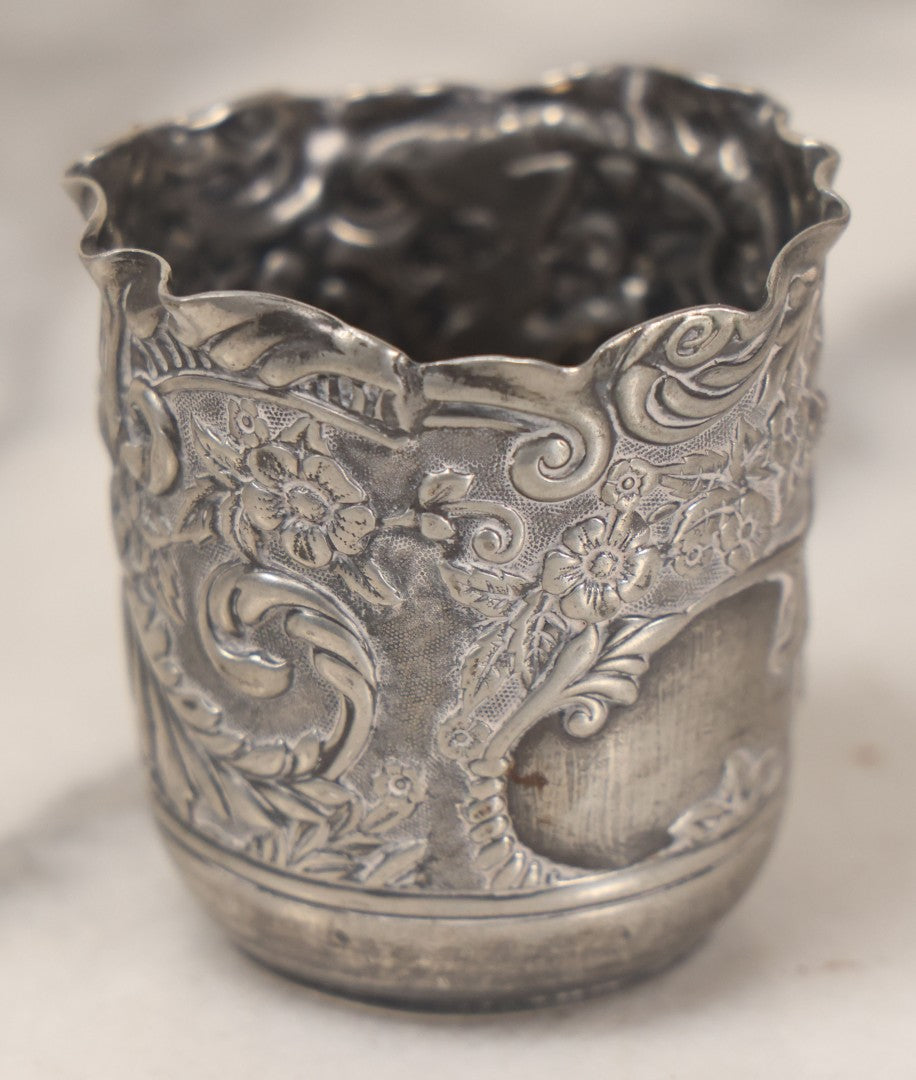 Lot 051 - Antique Ornate Silver Plate Cup With Floral And Foliage Design Motifs, By Derby Silver Co., Quadruple Plated, No. 1506