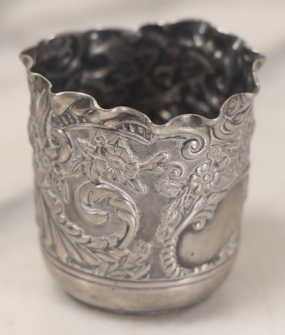 Lot 051 - Antique Ornate Silver Plate Cup With Floral And Foliage Design Motifs, By Derby Silver Co., Quadruple Plated, No. 1506