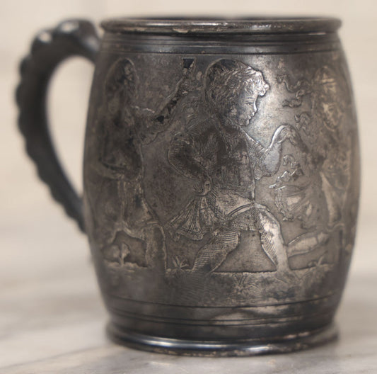 Lot 052 - Antique Silverplate Cup With Dancing Children, Playing Instruments Motif, By Meriden Silver Plate Company, Quadruple Plated, No. 889