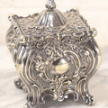 Lot 053 - Fancy Antique Silverplate Tea Caddy With Hallmarks, No. 2 On Bottom, With Hinged Lid
