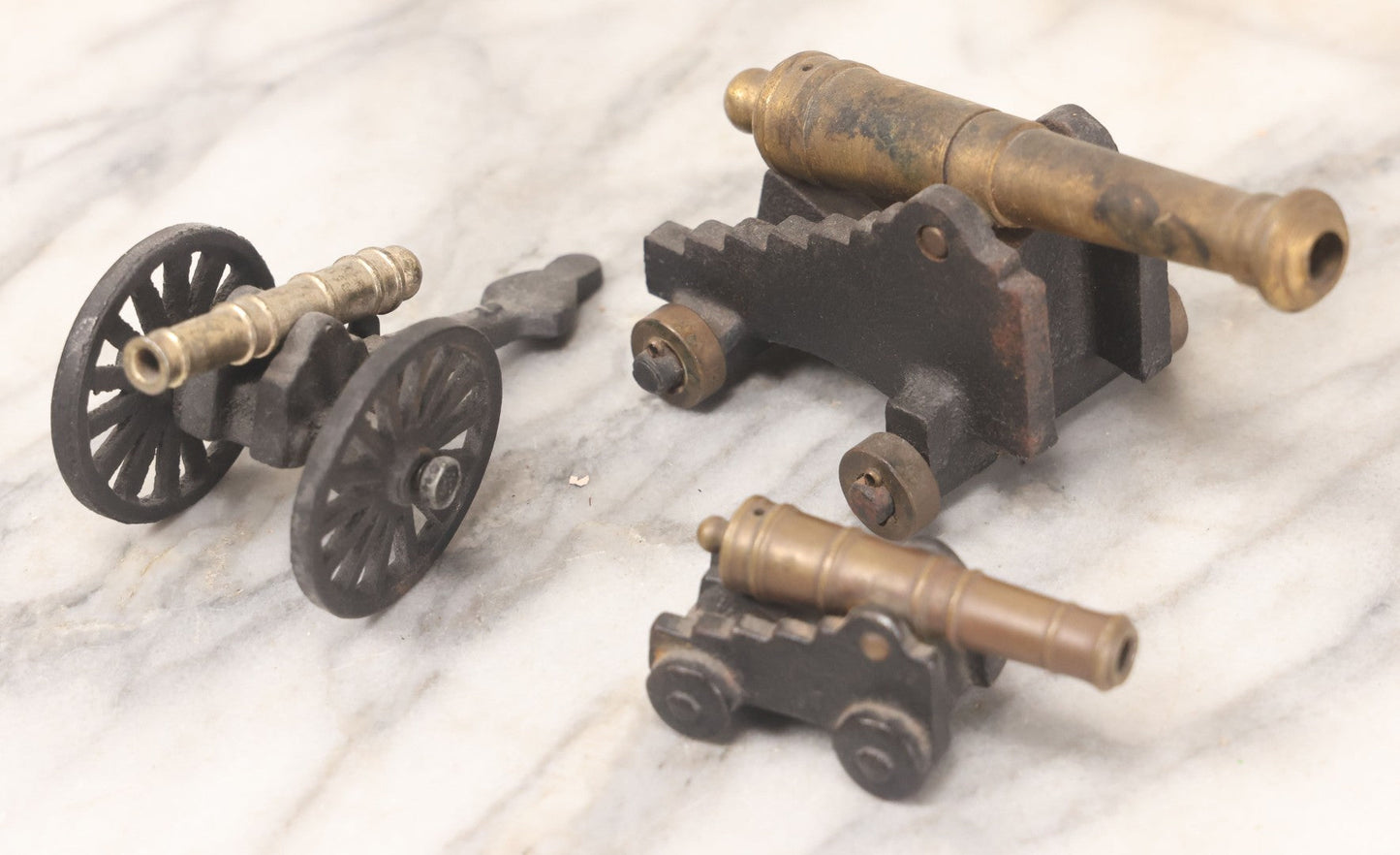 Lot 054 - Grouping Of Three Vintage Cast Iron And Brass Canon Models, Non Firing, Including Mystic Seaport Canon, Made In U.S.A.