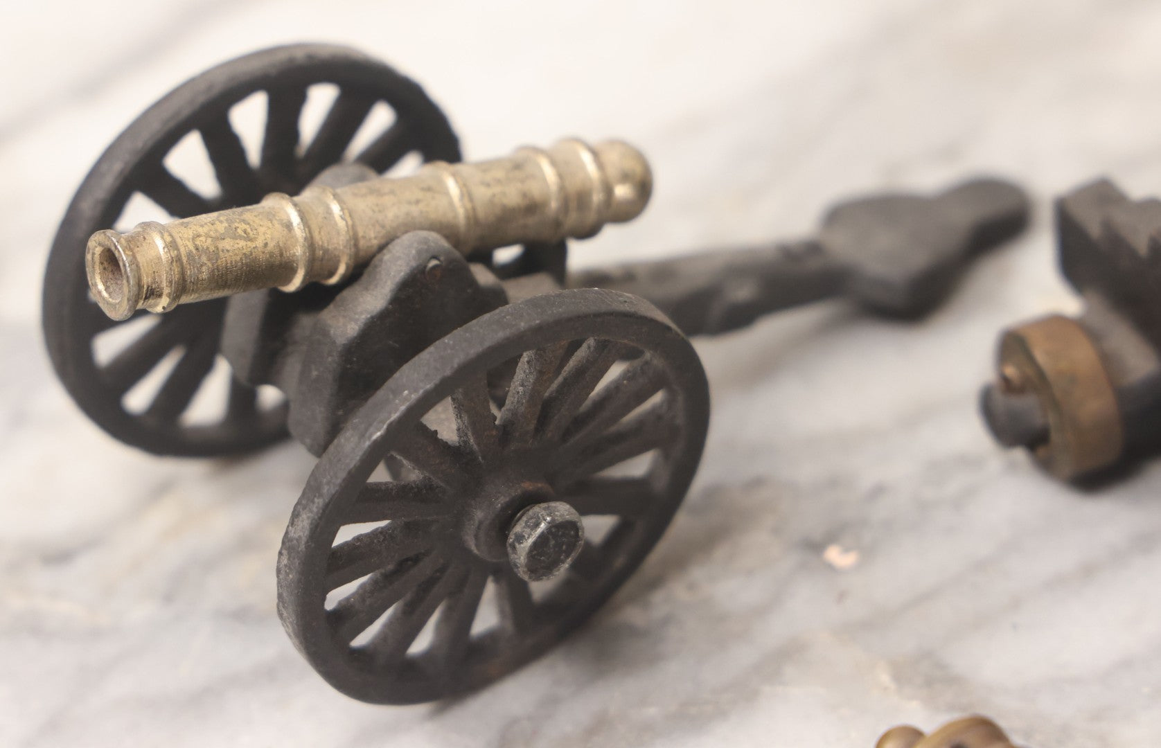 Lot 054 - Grouping Of Three Vintage Cast Iron And Brass Canon Models, Non Firing, Including Mystic Seaport Canon, Made In U.S.A.