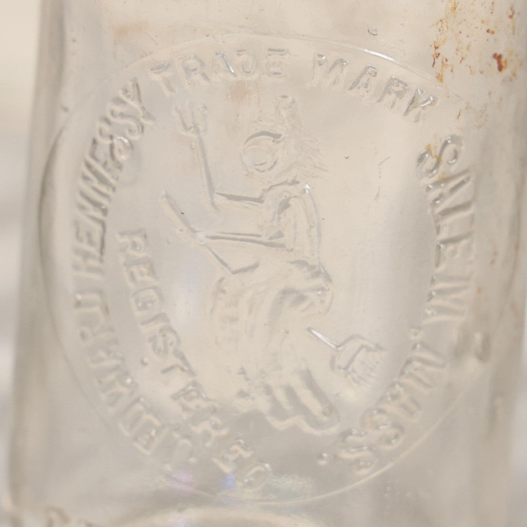 Lot 059 - Antique J. Edward Hennessy Glass Bottle, Salem, Massachusetts, With Flying Witch Logo