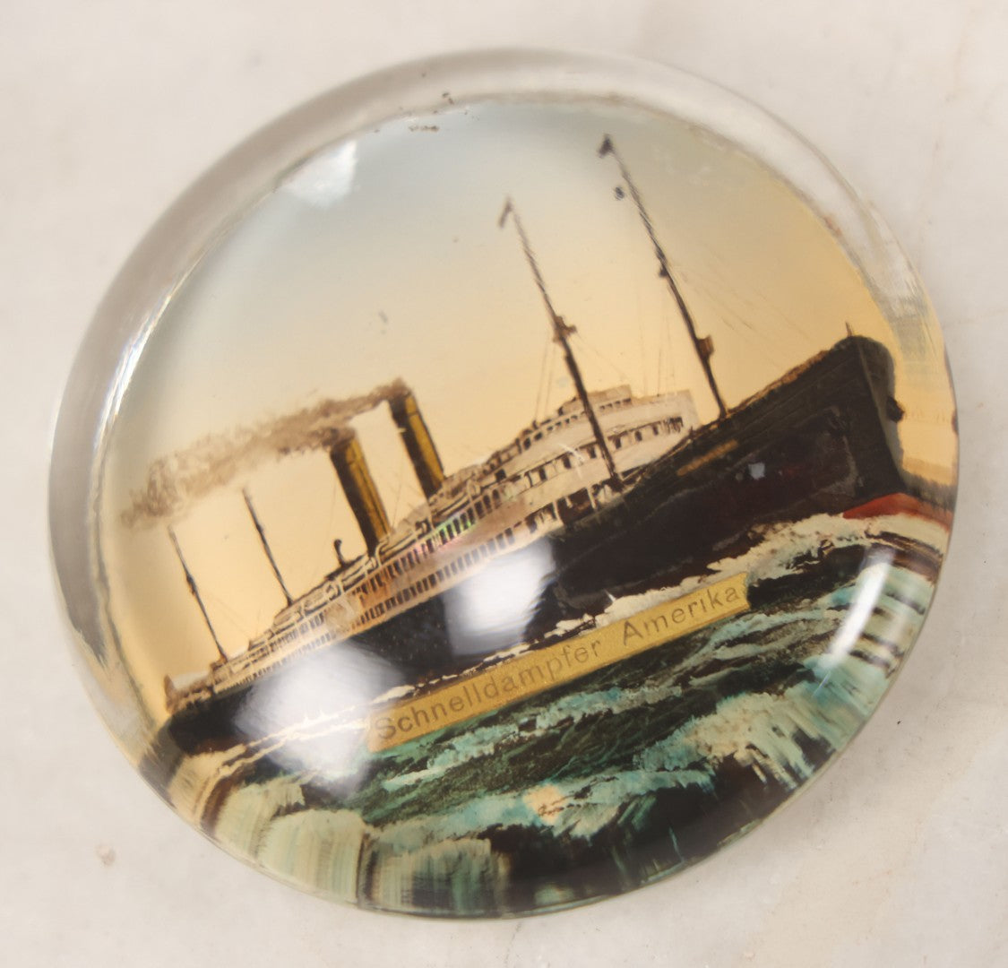 Lot 060 - Vintage German Glass Dome Paperweight Featuring The S.S. America Ocean Liner,  "Schnelldampfer Amerika" (German For "Fast Steamer America") 