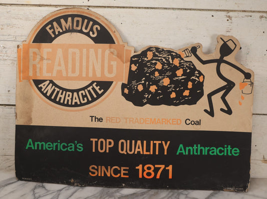 Lot 061 - Vintage Cardboard Standee Advertisement For Reading Famous Anthracite, The Red Trademarked Coal, Marked RCB61077, Printed In U.S.A, Note Various Wear, Approximately 26-3/4" x 20"