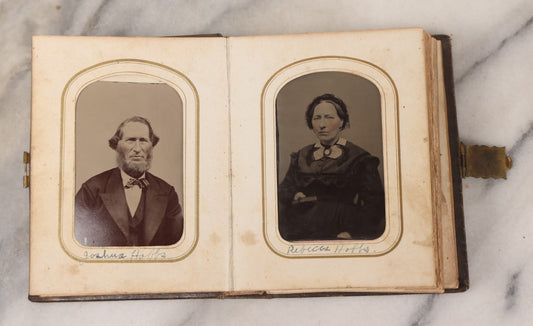 Lot 064 - Antique Family Photo Album Containing 16 Tintypes And 7 Carte De Visite C.D.V. Photographs, Mostly Portraits Of The Pratt And Hobbs Families, Many Identified, Mostly Full 